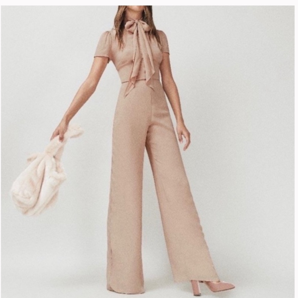 Reformation Tan Jumpsuit with Bow Detail - Picture 3 of 11